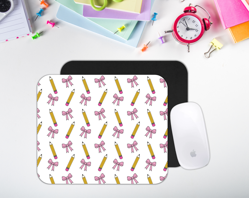 Pink Bows and Pencil Rows Mouse Pad