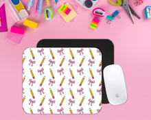 Load image into Gallery viewer, Pink Bows and Pencil Rows Mouse Pad
